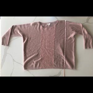 Garnet Hill Rose Cashmere Sweater with Lace Insert